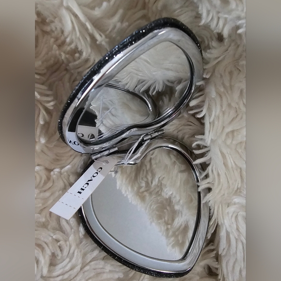 Coach Black Glitter Heart Shaped Dual Compact Mirror New With Tags - Picture 5 of 6